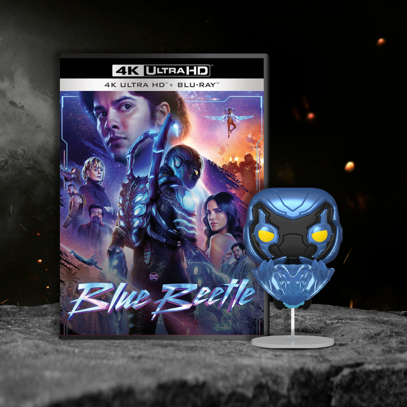 Exclusive Blue Beetle 4K UHD and Blue Beetle Funko Pop