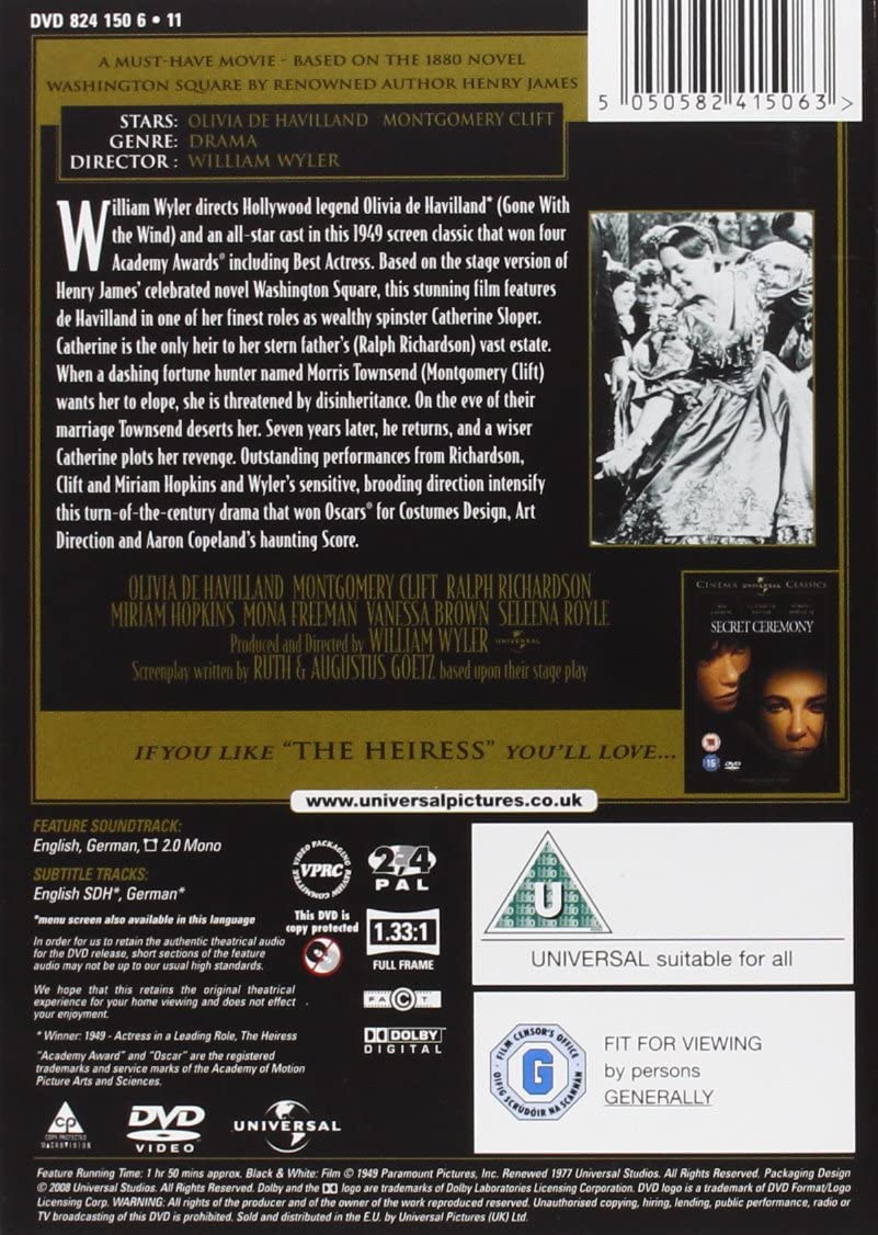 The Heiress (DVD) – Warner Bros. Shop - UK