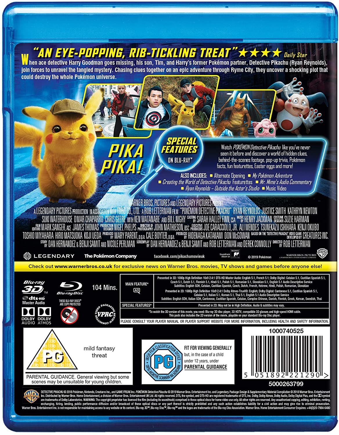 Pok mon Detective Pikachu 2019 Blu ray Warner Bros. Shop UK