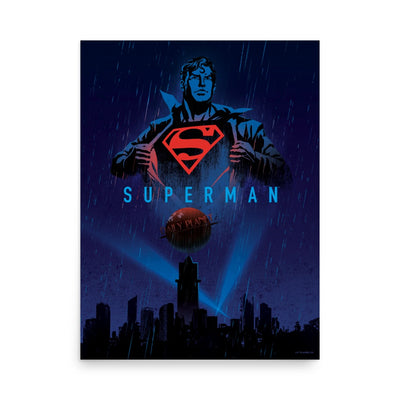Superman Rainy Metropolis Matte Poster