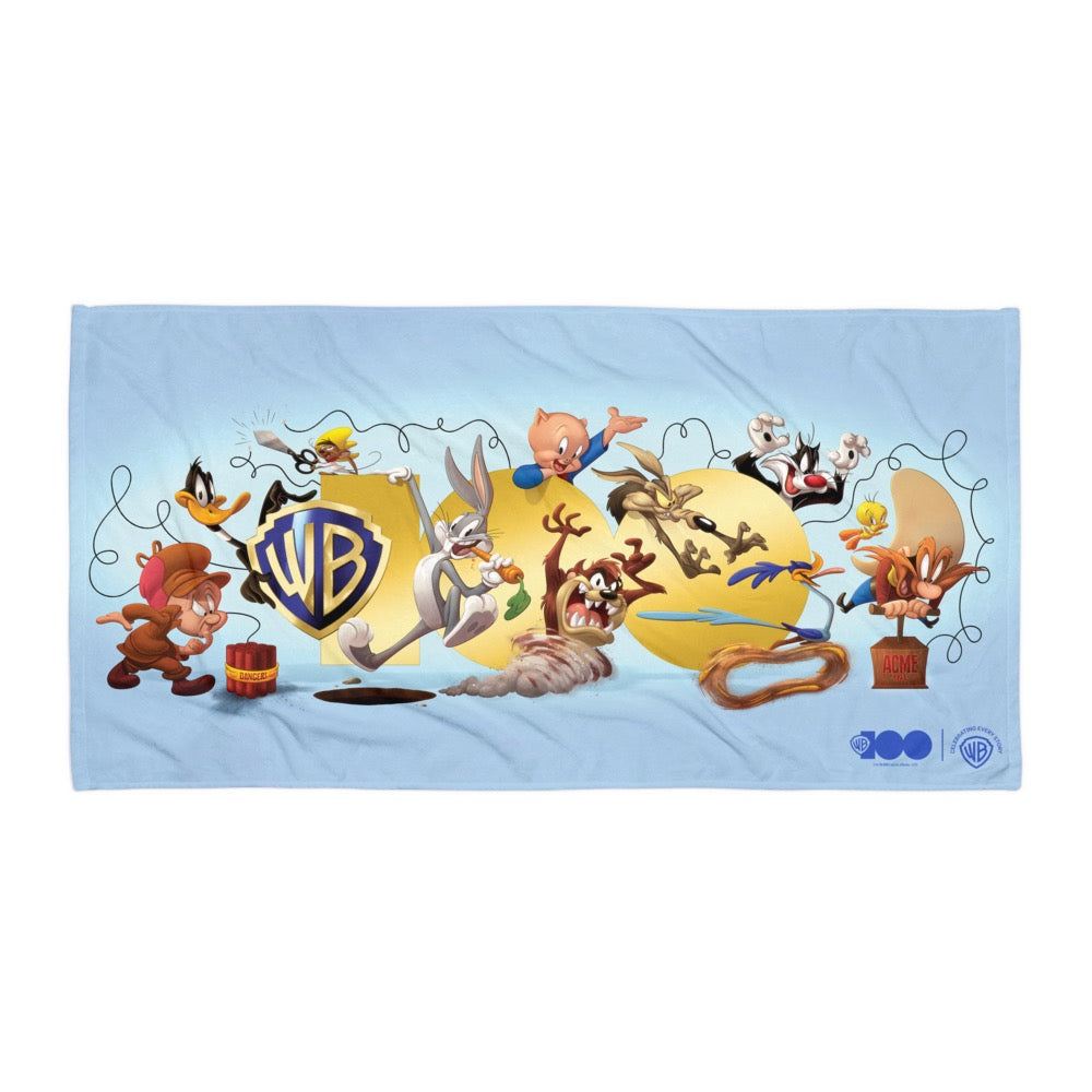 WB 100 Gold Logo Looney Tunes Beach Towel