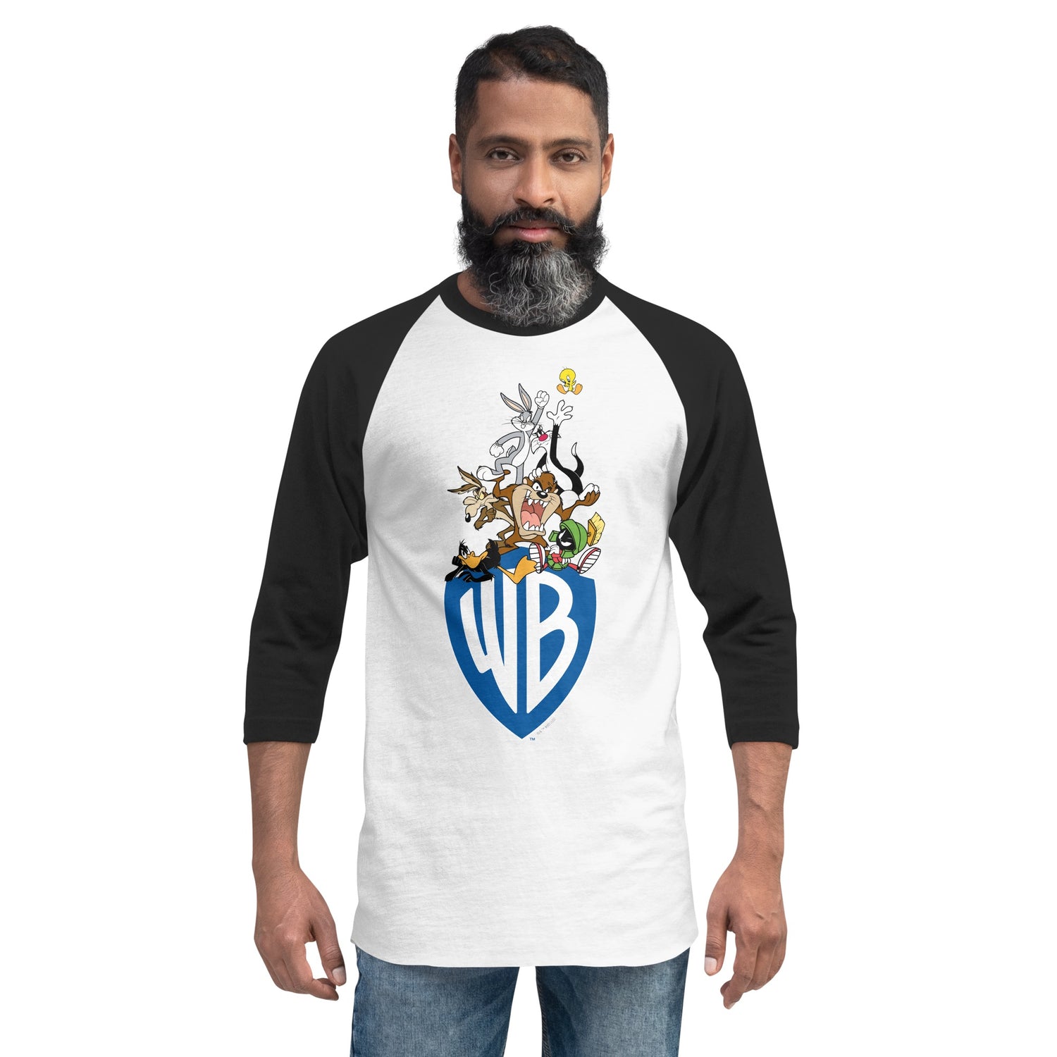 WB100 Warner Bros Shield Looney Tunes Adult Raglan T-shirt